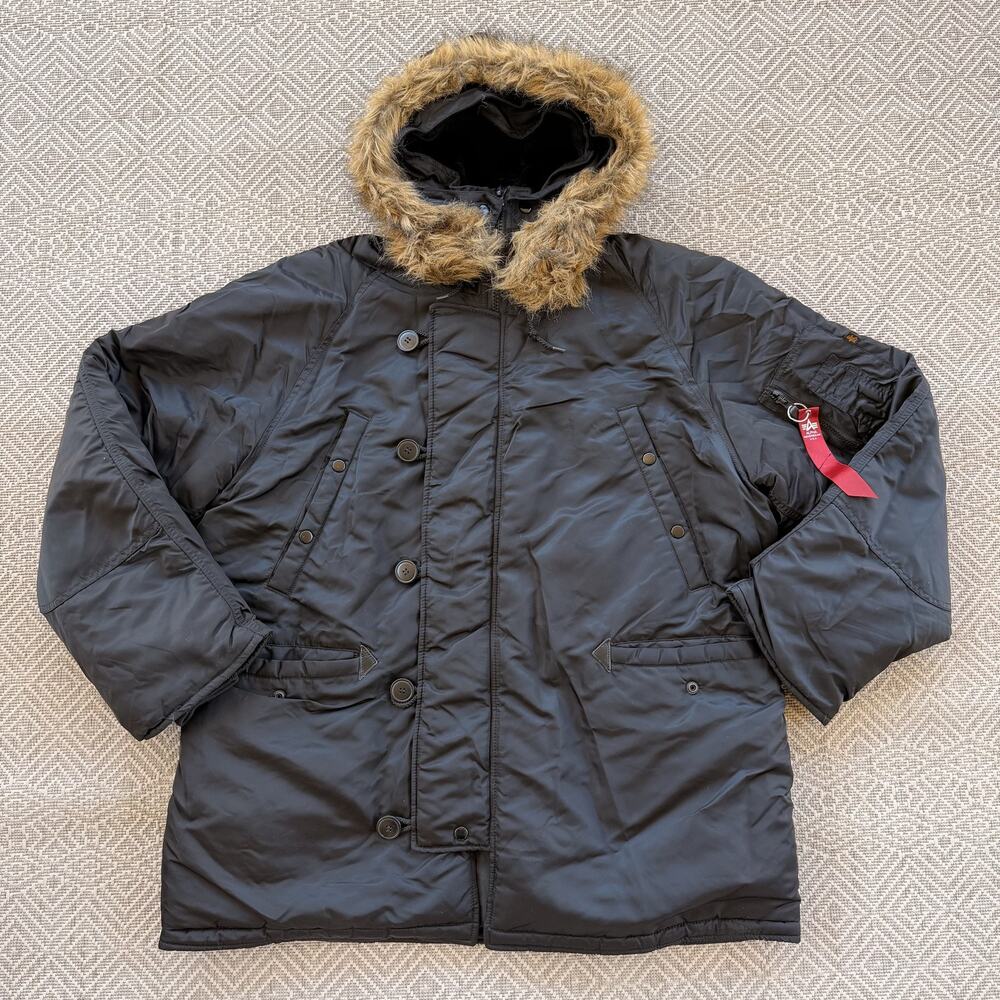 Alpha Industries N-3B Parka Mens 3XL Black Hooded Extreme Cold Weather Military